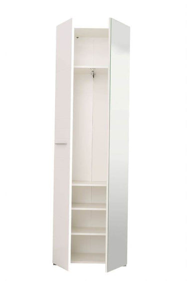 Myra White Mirrored Narrow Wardrobe: High Gloss, Space-Saving, and Modern Design - UK Luxury Furniture